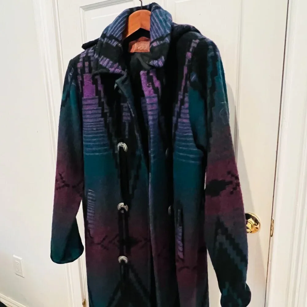 Vintage Woolrich Jacket Women's Southwest Aztec Navajo Wool Blanket Trench Coat - Picture 9 of 16